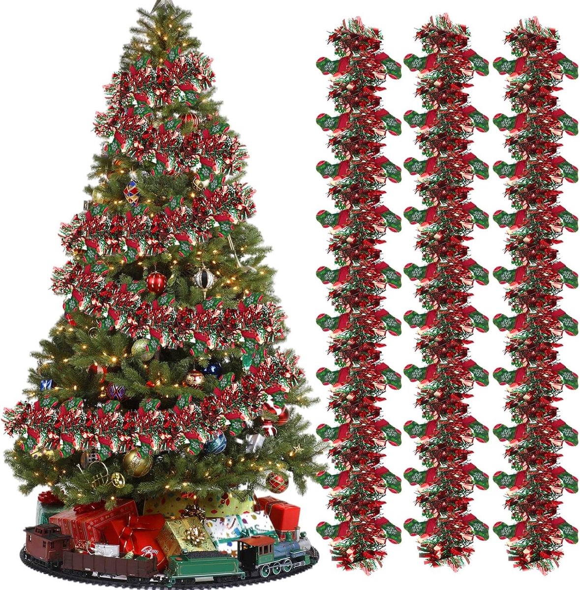 Kerstslingers 5 stuks - 10 m kunstmatige dennenslinger - minimalistisch design - sfeervolle kerstdecoratie - ShopVlot