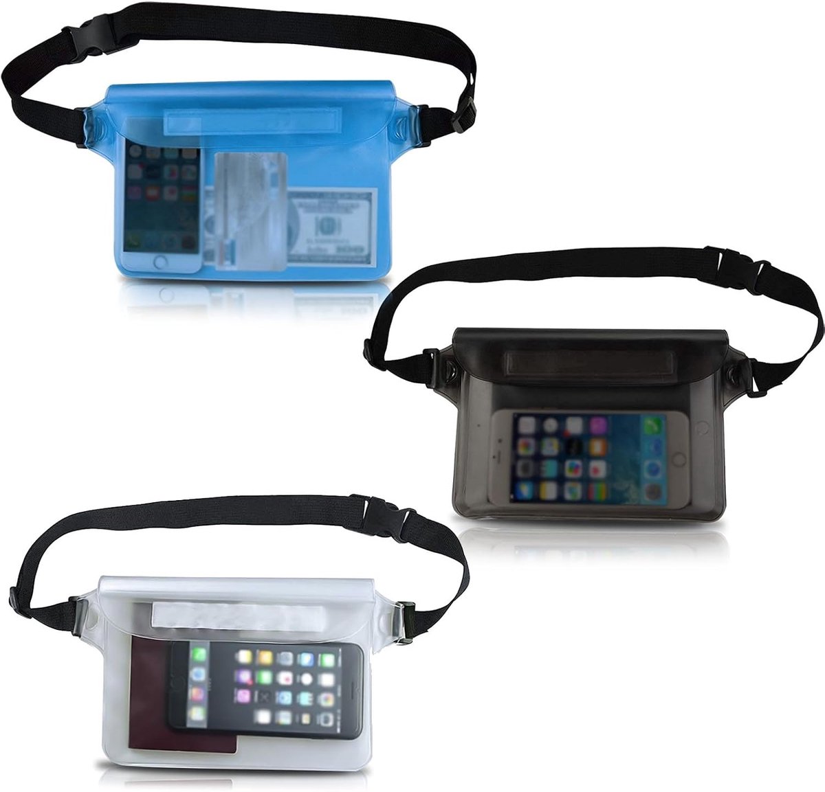 Waterdichte pouch met verstelbare heupriem - transparant - veilig voor telefoon en waardevolle spullen op het strand - ShopVlot