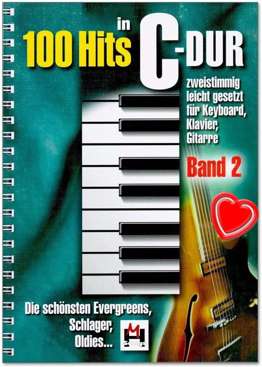 Muziekboek 100 hits in C majeur - Easy piano en gitaar - Met hartvormige muziekclip - Perfect voor beginners - ShopVlot