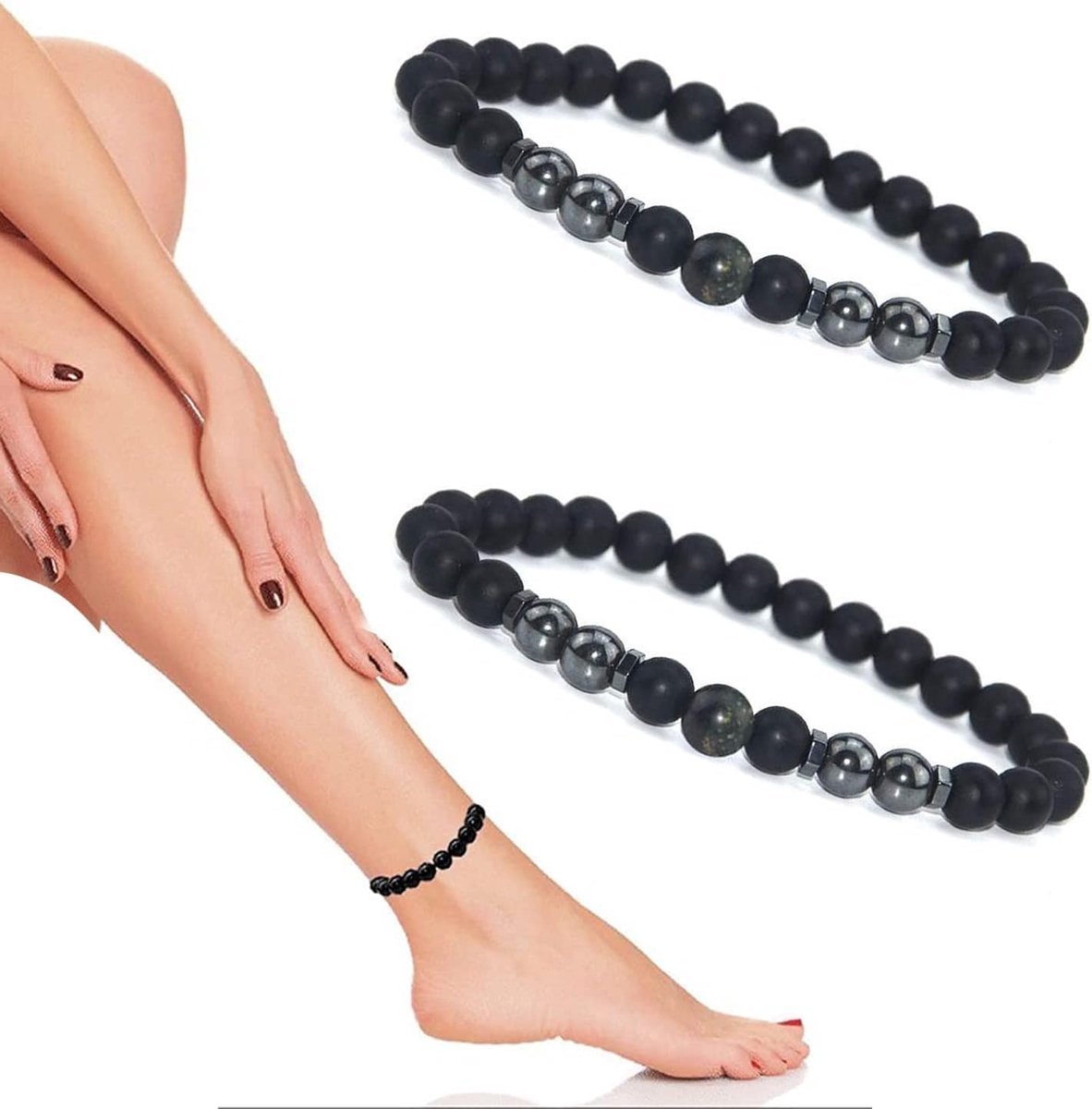 Anklet anti-zwelling - zwarte obsidiaan - slanker effect - bevorderlijke lymfedrainage - ShopVlot
