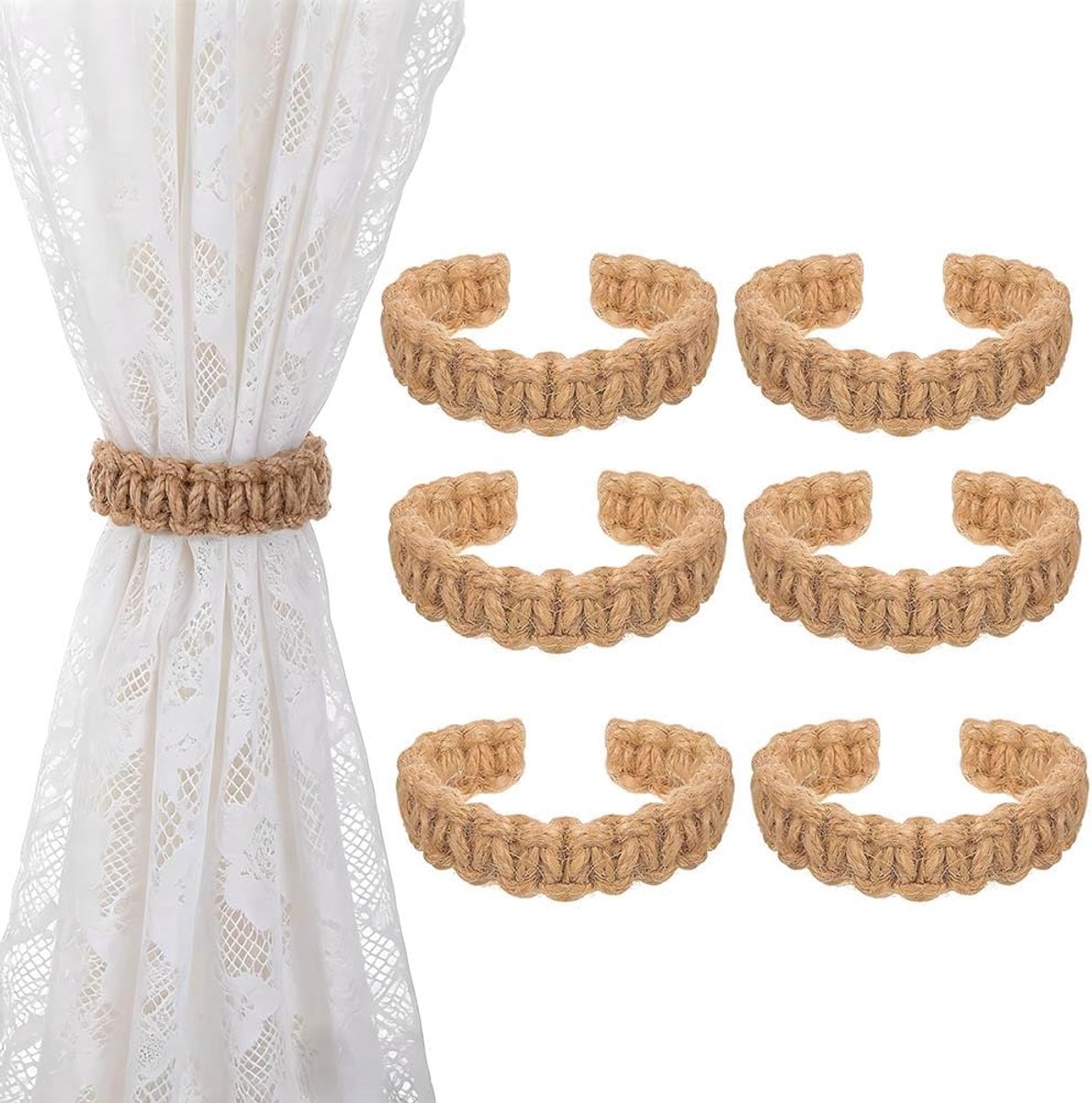 Gordijn Tie Backs Set 6 stuks - Gevlochten touw - Rustieke charme - Perfect voor dunne en dikke gordijnen - ShopVlot