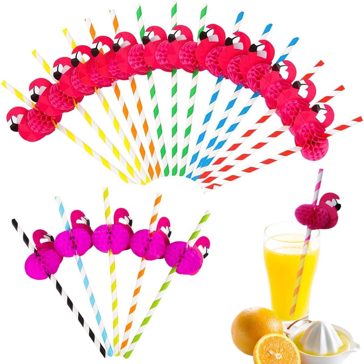 Papieren flamingo rietjes - 50 stuks - feestelijk design - ideaal voor verjaardagsfeesten - ShopVlot