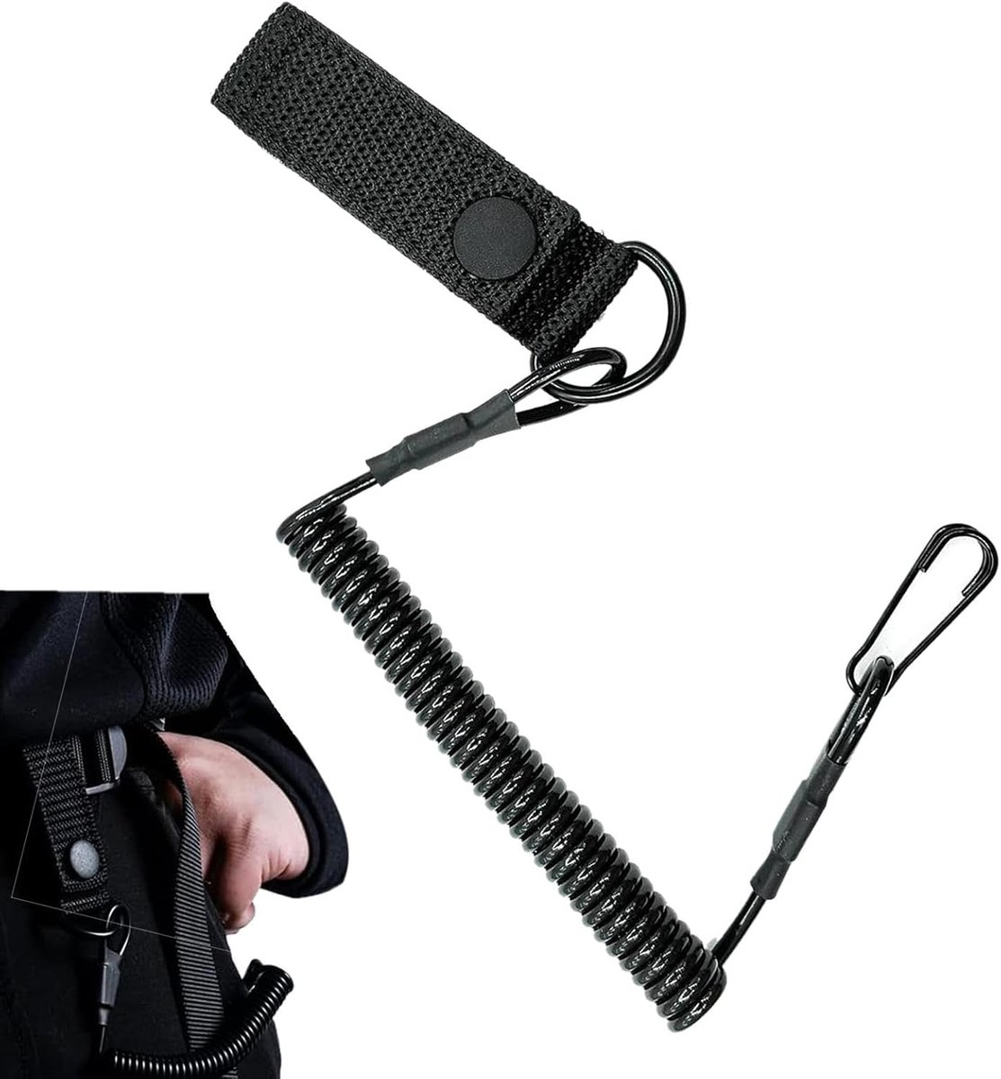 Veiligheidskoord met opgerolde veiligheidskoord - veilige elastische sleutelring - flexibele anti-verloren veerspoel voor kamperen, vissen, paardrijden