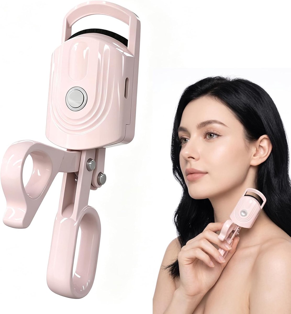Wimpertang, verwarmd, elektrisch, met warmte, 3 temperaturen instelbaar, natuurlijk, voor vrouwen, beauty-make-up, draagbaar, roze