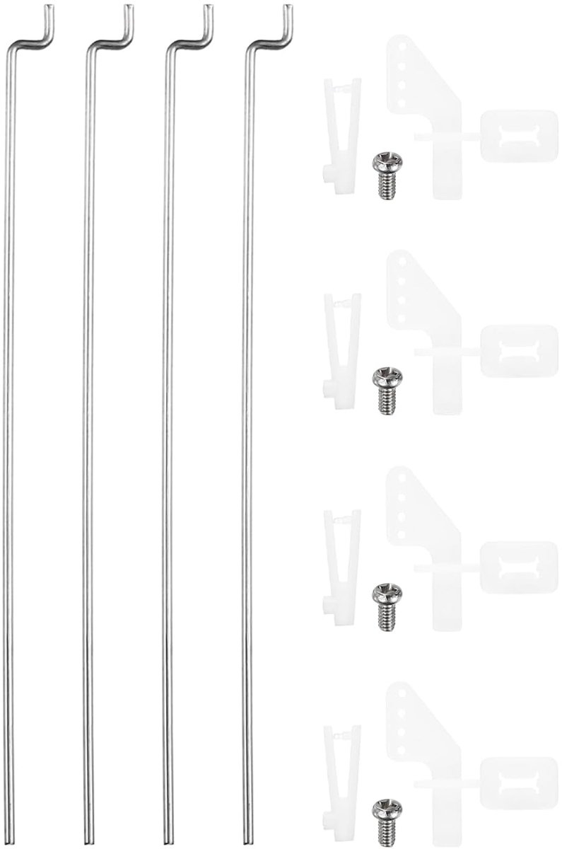 4 stuks 304 roestvrij staal 1 x 70 mm Z stangen delen, 4 stuks nylon stuurhoorns voor DIY RC auto boot vliegtuig helikopter model vervanging, zilver