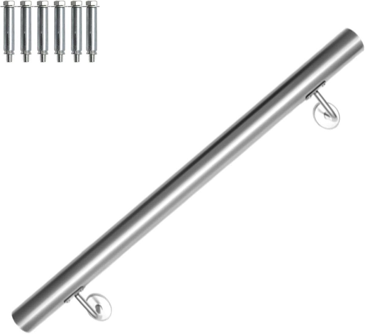 Roestvrijstalen handgreep, trapleuning wandhandloop voor binnen & buiten, incl. wandbevestiging en eindkappen, rond Ø42mm, trapwandhouder greepstaaf, lengte: 80 cm