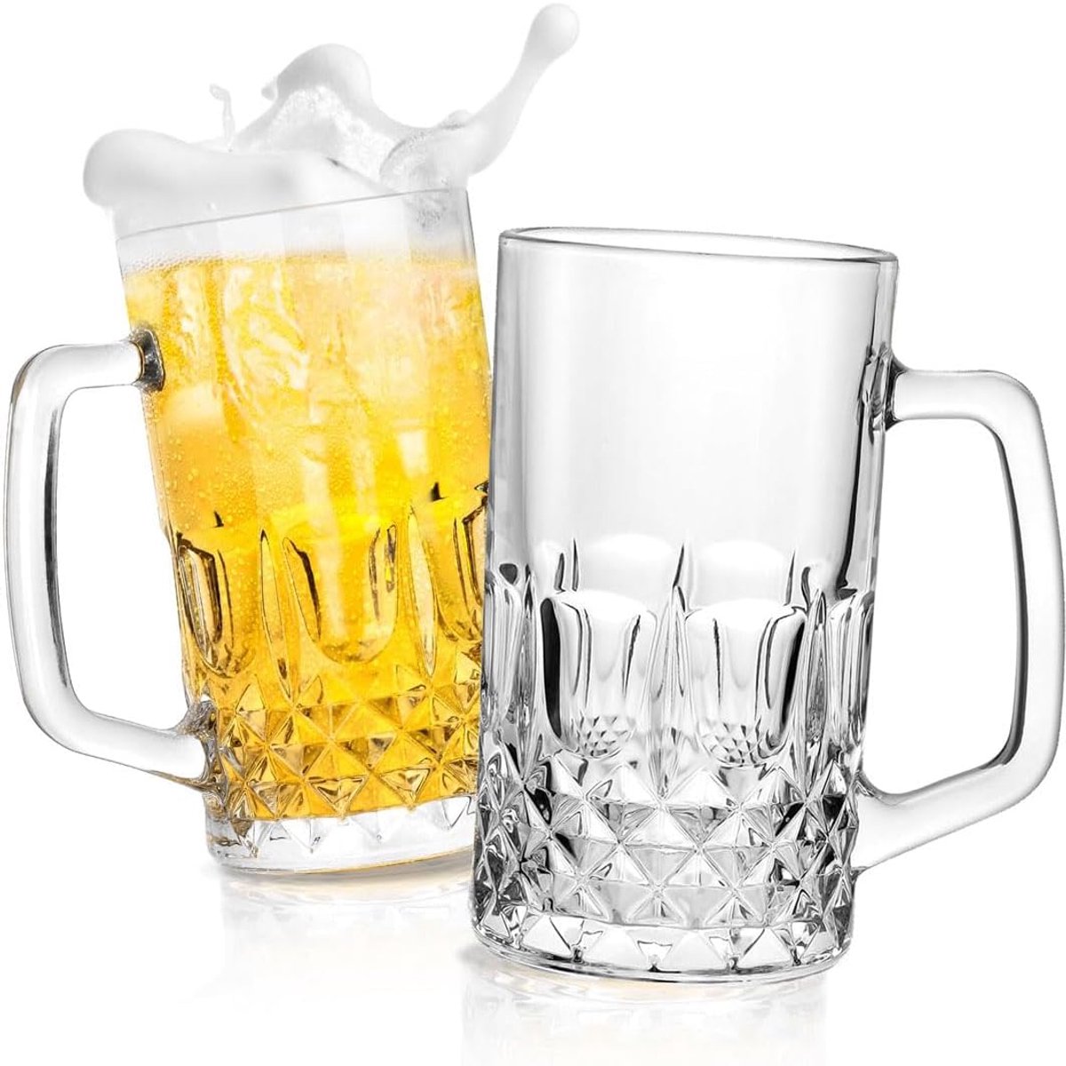 Biermokken, verpakking van 2 plastic bierpullen met handgrepen, 750 ml hervulbare drinkbekers, grote biermok voor mannen/vrouwen in pub, thuis