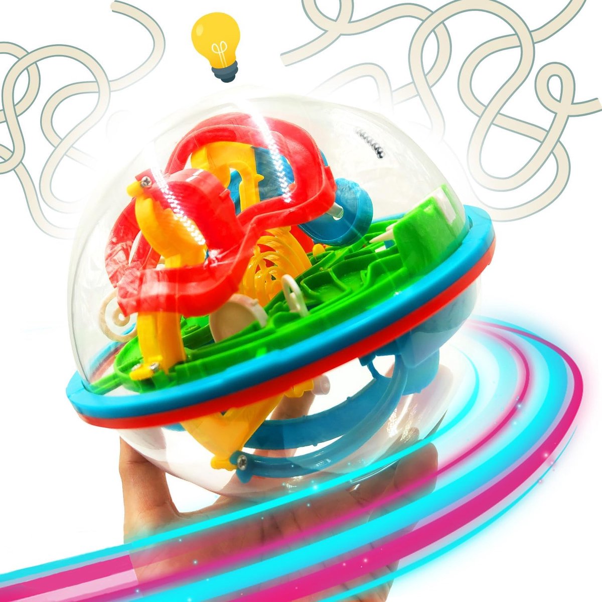 3D ballendoolhof met meer dan 100 stappen, doolhofpuzzelbal voor geduld en behendigheid, voor kinderen en volwassenen vanaf 6 jaar, Mad Monkey