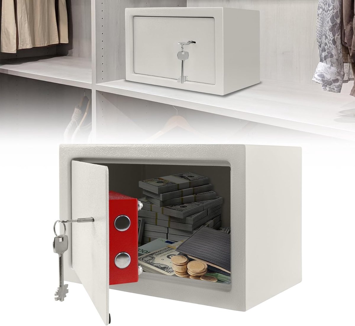 Homesafe Safe Meubelkluis met Dubbelbaardslot, 2 x Sleutels en Bevestigingsschroeven, Homesafe, Wandsafe Veiligheidsbox, Geldkast Voor Huis, Hotel, Waardevolle Spullen (L - 31 x 20 x 20 cm)