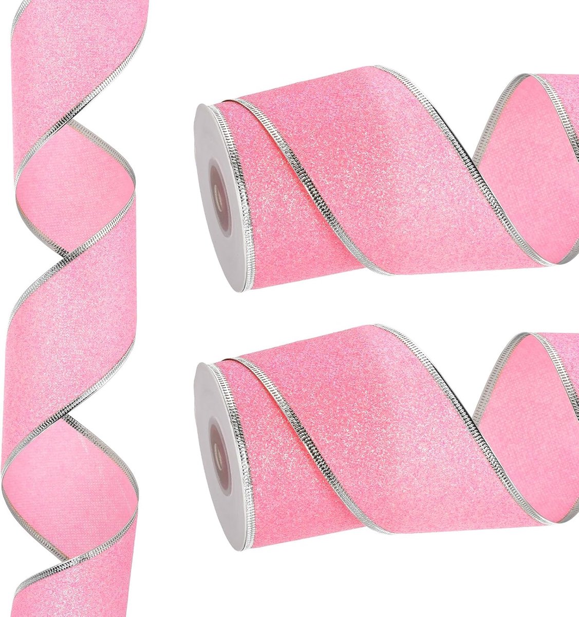 Kerstlint 20 m x 6,3 cm, metallic draad lint, glanzende geschenkverpakkingslint voor knutselen, verjaardag, bruiloft, festival, decoratie, roze zilver