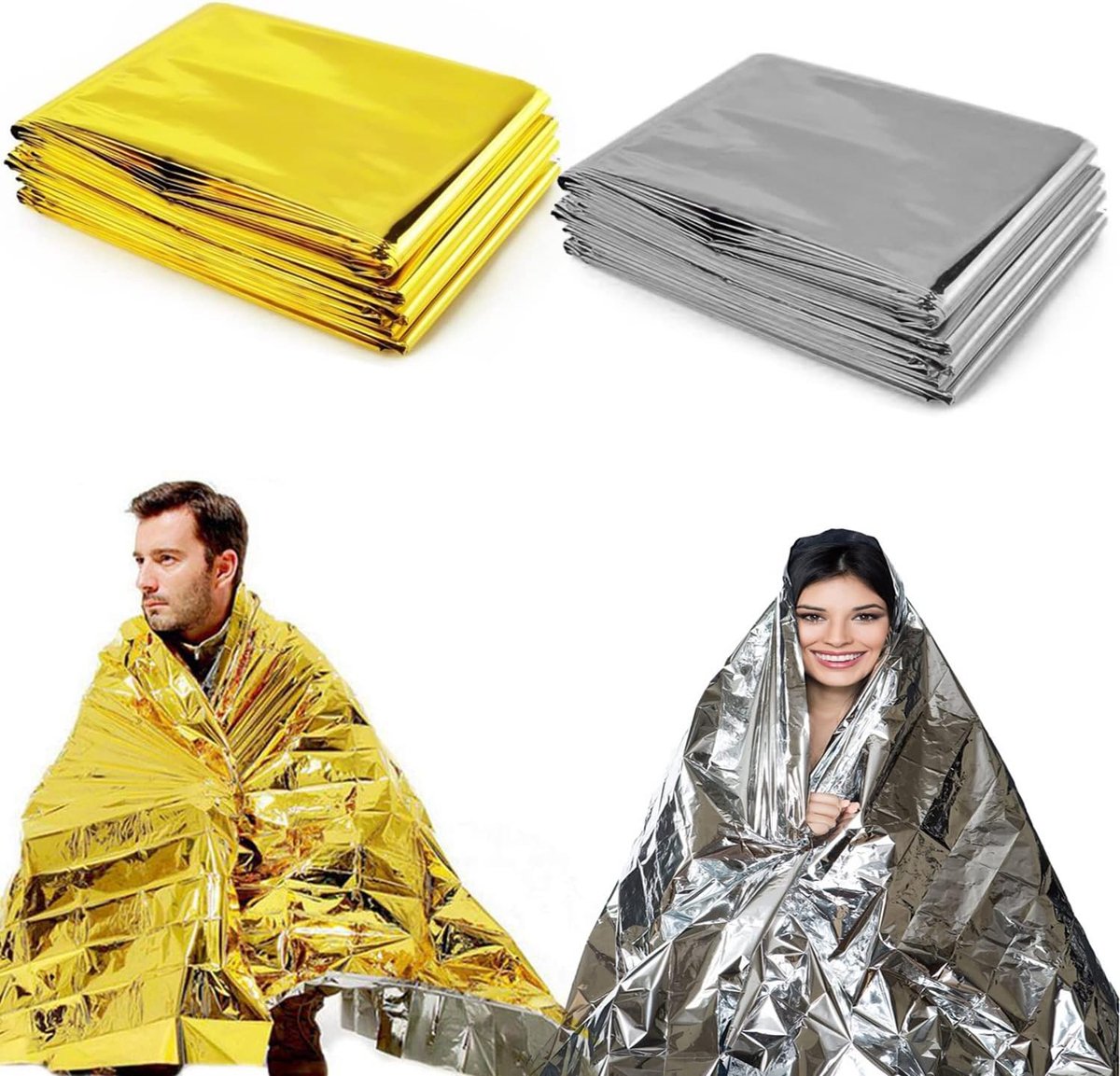 Reddingsdeken Goud & Zilver | 11 Stuks Groot Formaat 210 x 160 cm | Nood Thermische Dekens Overlevingsdekens EHBO | Warmte vasthoudende deken | Veelzijdig inzetbaar Lichtgewicht en compact