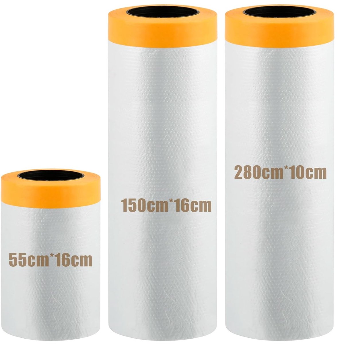 Set van 3 gouden band afdekfolie met plakband 42 m (280 cm, 150 cm, 55 cm), afdekfolie, schildersfolie, afdekfolie voor binnen, afplakband met folie, schilderfolie, met plakband, afplakfolie