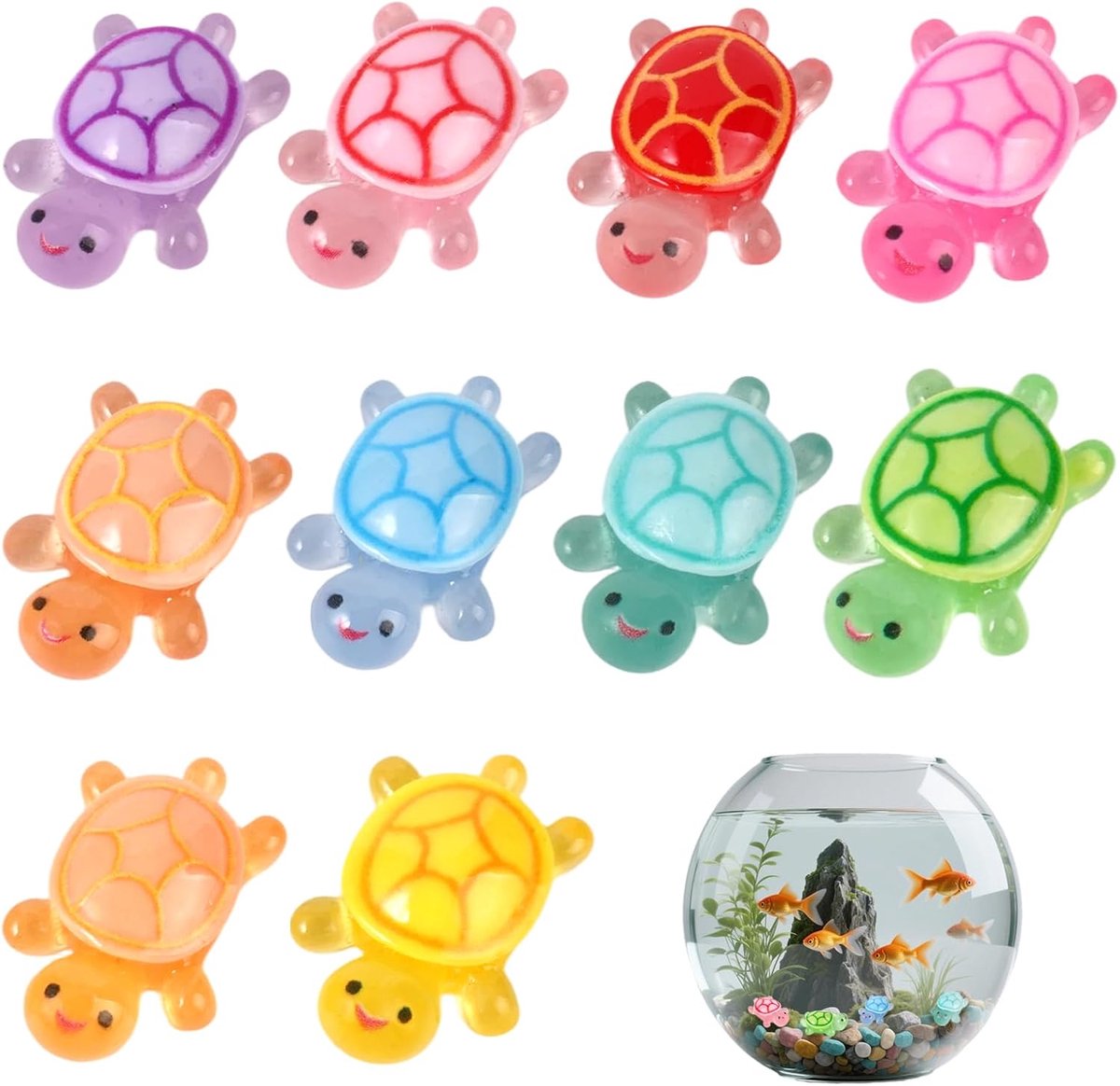 30 Stuks 3.2 x 2.2 x 1 cm Lichtgevende Mini Schildpadden Hars Figuren | Mini Lichtgevende Schildpadden,Gloeiende Mini-Schildpadfiguren voor Doe-Het-Zelvers,Decoratie voor Aquarium,Tuin,10 Kleuren