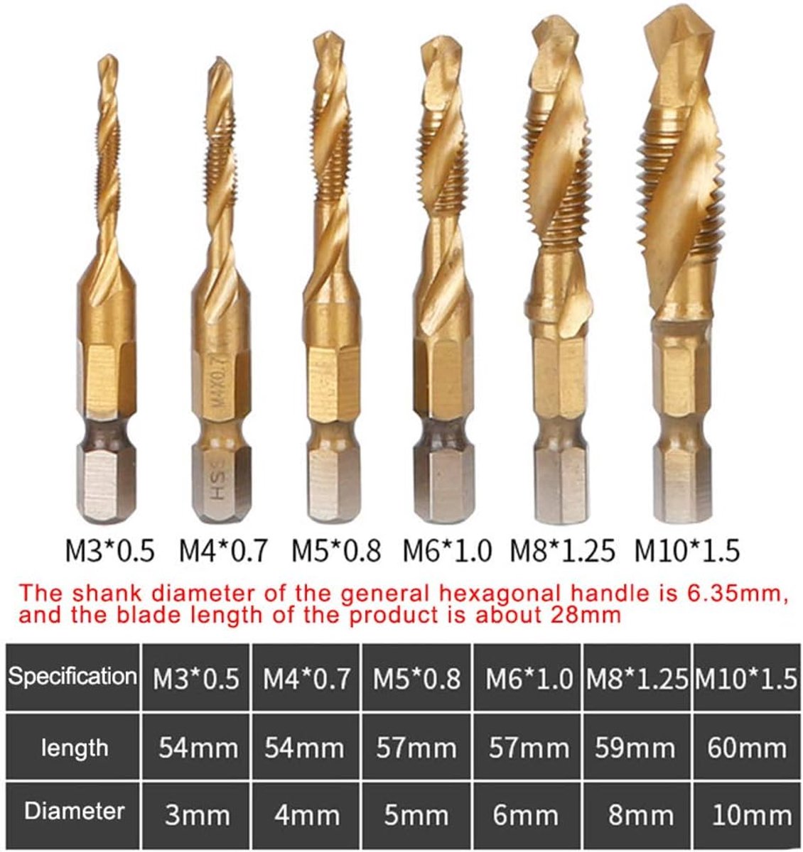 Boor en Tap, Combi-Tool, Countersink Tap HSS Metrische Draad Titanium Plated Hss Boor en Tap Bits voor Hout Plastic Aluminium Koper M8