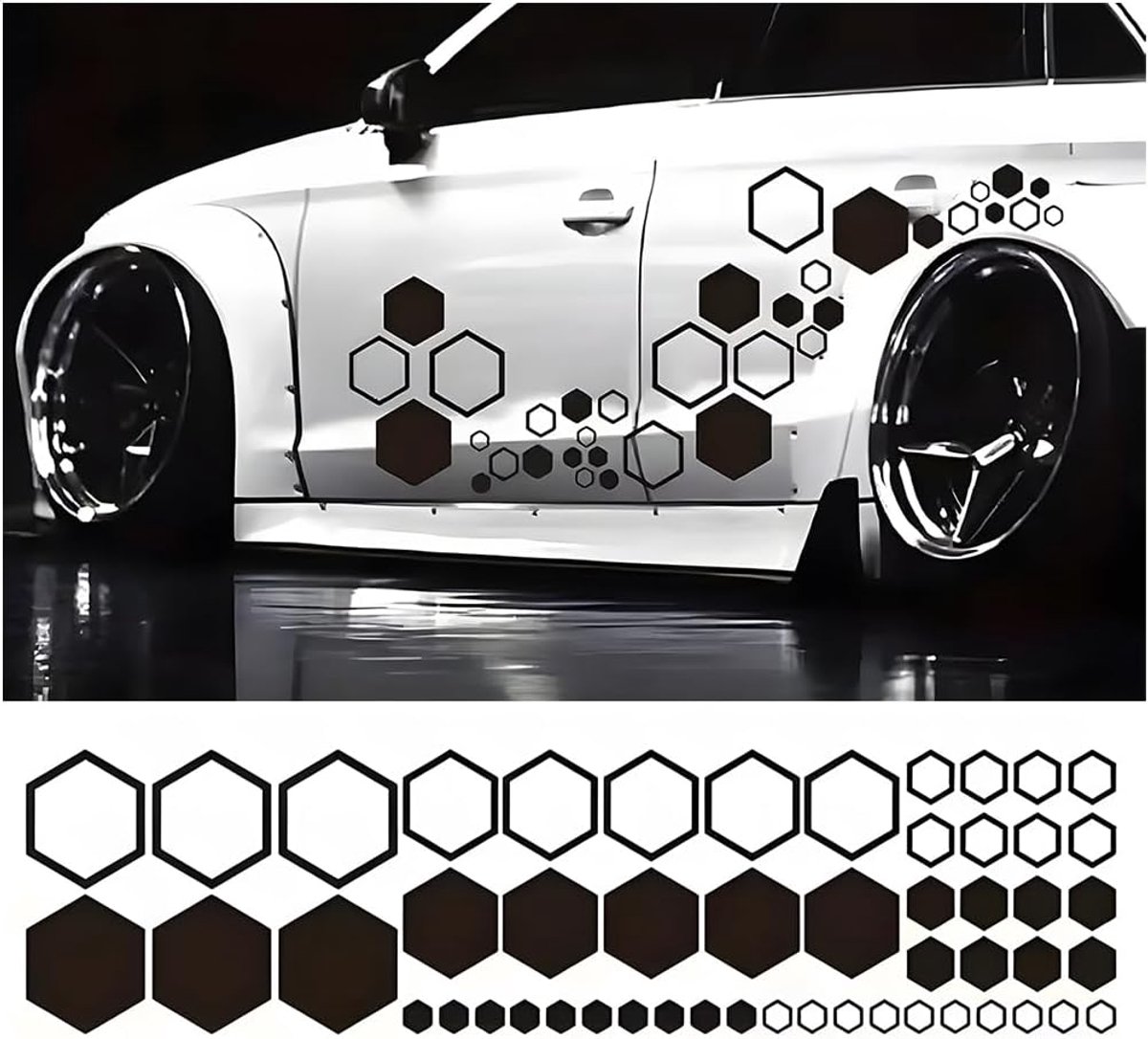 Stickers, honingraatstickers voor auto, zijstickers voor carrosserie, zeshoekige stickers voor auto, decoratieve accessoires (zwart)