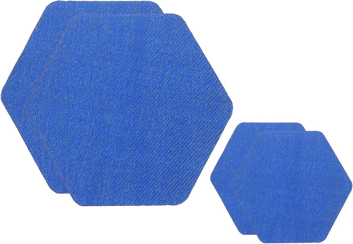 Nylon reparatiepleisters, 6,3 x 6,3 cm, 3,8 x 3,8 cm, 4 stuks donsjack patch zeshoekige stof reparatietape voor het repareren van kleding, jas, tent, tas, buitenuitrusting, blauw