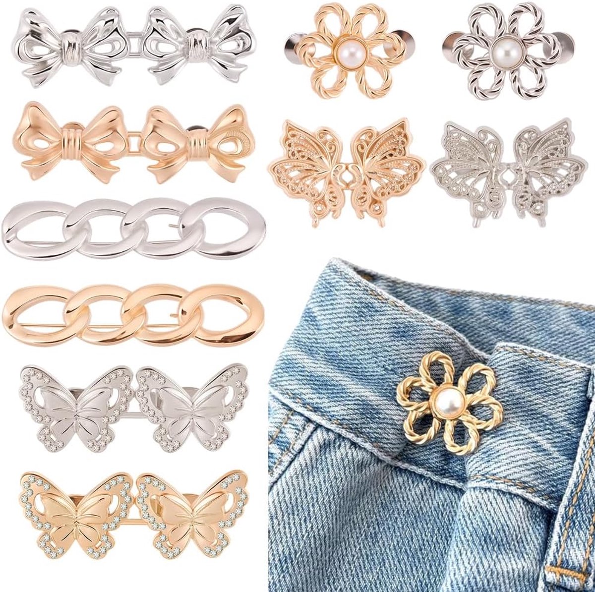 Set van 10 broekverkleiners met verstelbare knopen voor losse jeans, herbruikbare taillevormer van legering, geen naaien en geen gereedschap voor kleding, jurken, rokken