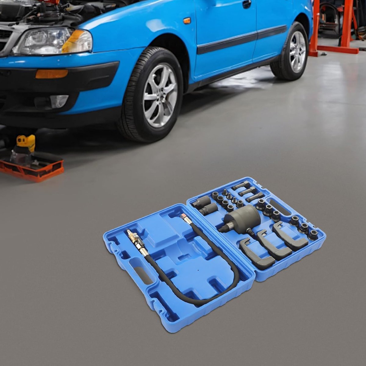 24-delig set Pneumatisch Diesel Inspuitmondtrekkers, Trekker voor Inspuitmonden met 19 adapters, Set Diesel Inspuitmondtrekkers (Zwart+Blauw)