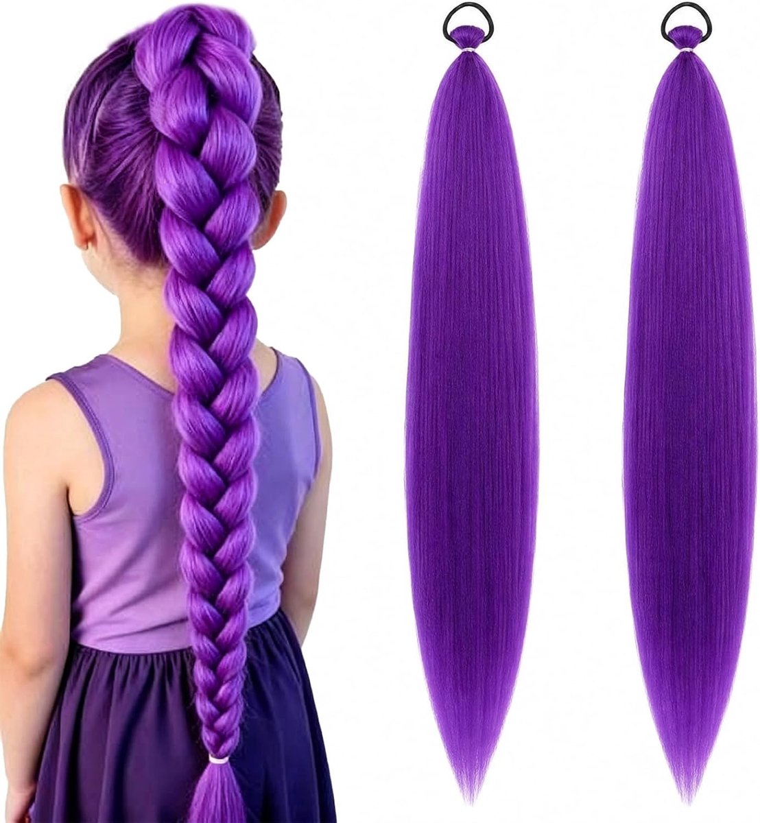 Set van 2 stuks, 66 cm, paars haar om in te vlechten, voorgerekt vlechthaar, kunsthaar voor vlechten, boxvlechten en vlechten, synthetische haarverlenging voor cosplay, festival en feest