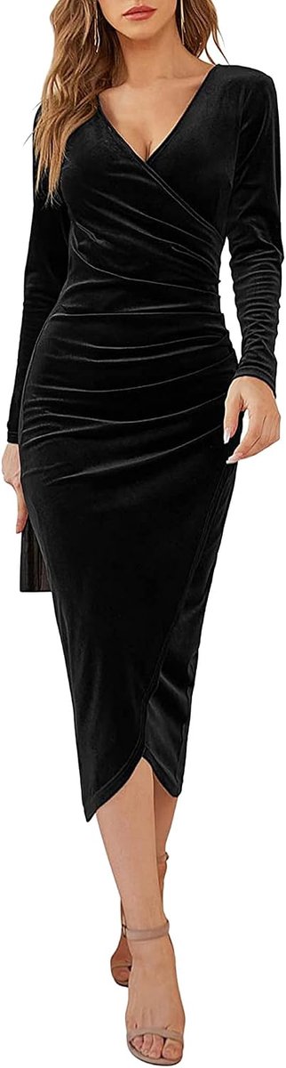 Bodycon lange jurk voor dames, V-hals, lange mouwen, sexy maxi-jurk, elegant, smal, cocktailjurk, feestjurk, vrijetijdsjurk, modieuze avondjurk, potloodjurk, zakelijk, party, voor herfst en