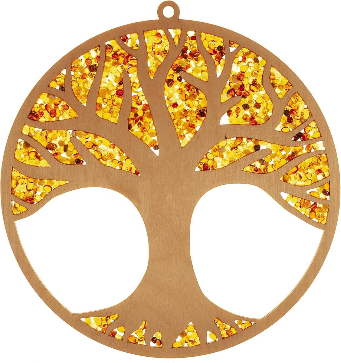 Zonnevanger groot Suncatcher barnsteen in berkenhout levensboom raamdecoratie Ø 20, incl. zuignap haak 35 mm geschikt voor alle Suncatchers