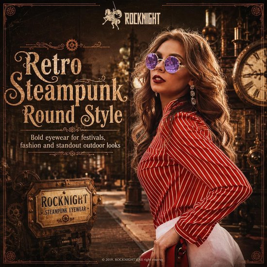 Gothic Steampunk Zonnebril - Unisex Bril - Mode Accessoire - Gekarteld Metalen Frame - 18.11 x 7.59 cm - Goud Paars — afbeelding 3
