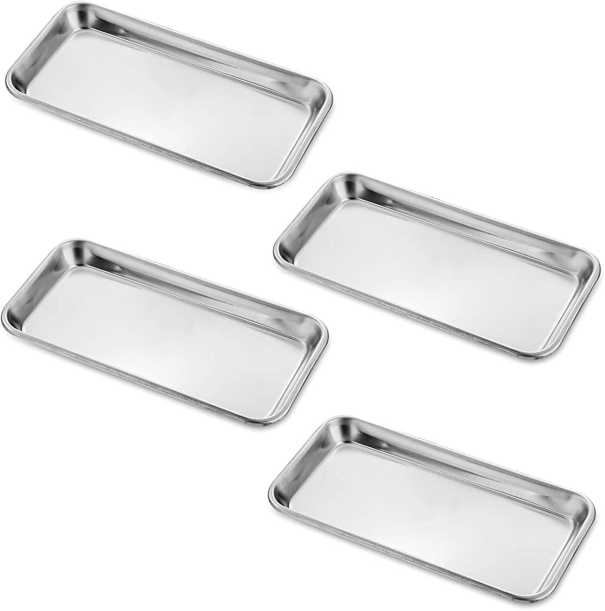 4 Stuk Rechthoekige Medische Dienbladen, Instrumentenblad Roestvrij Staal, Klein Laboratoriumblad voor Laboratorium Dienbladen, Apparatuur, Pincet, Gereedschap (22,5 x 12 x 2 cm)