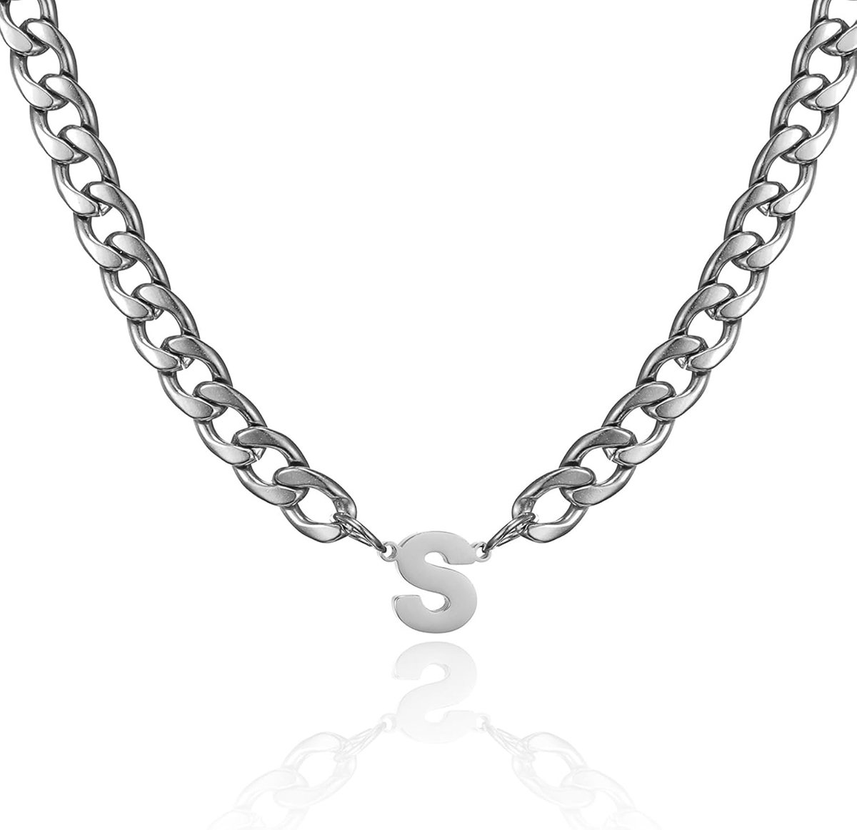 Ketting met letters, halsketting voor heren, roestvrij staal, pantserketting, zilver en goud, met A-Z letterhanger, sieraad, cadeau, gepersonaliseerd voor mannen, 50 cm