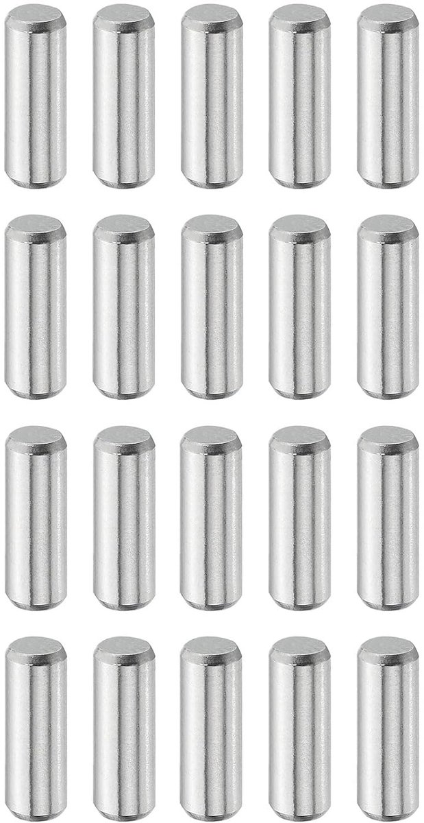 20 stuks centreerstiften, 5 mm x 15 mm, cilindrische pennen van 316L roestvrij staal, planksteun, bevestigingselementen, zilverkleurige metalen pennen