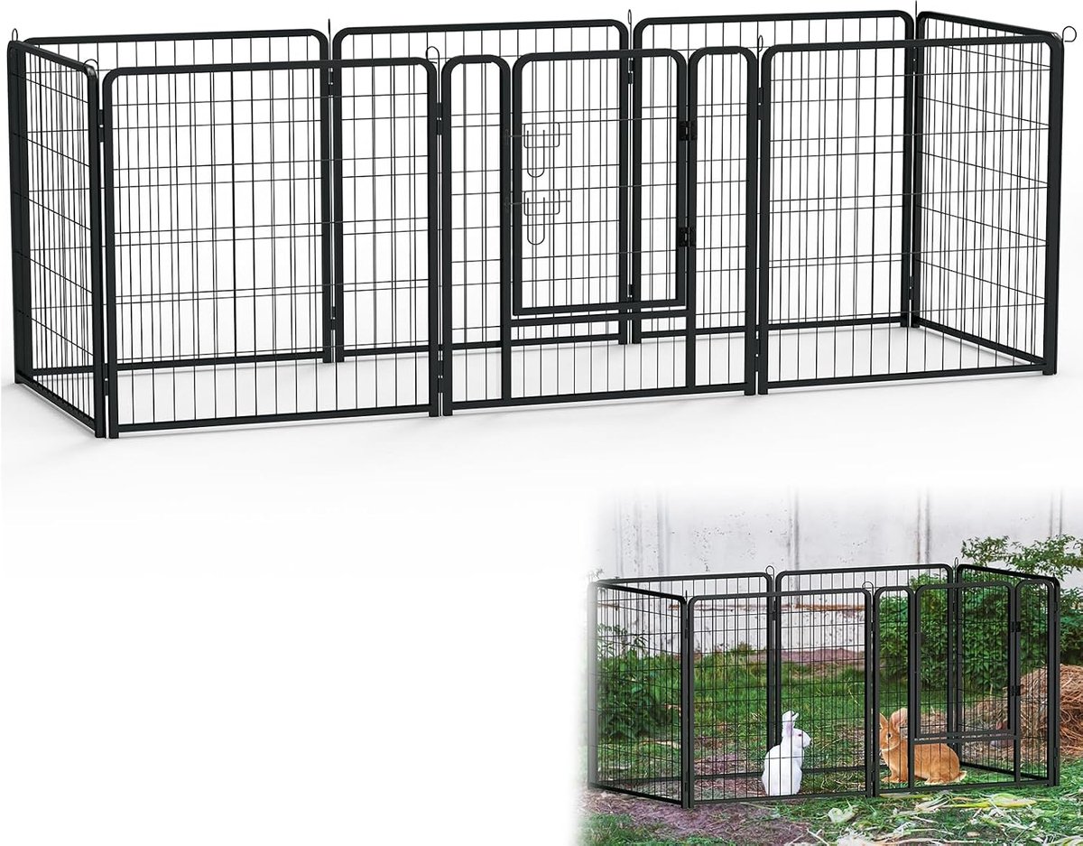 Hondenbox voor puppy - 8 stuks - Met deur - 80 x 80 cm - Box voor dieren - Hek voor puppy's - Box voor hond