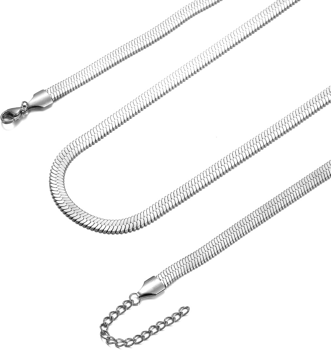 Slangenketting voor dames, roestvrij staal, goud, zilver, roségoud, 3 mm/5 mm breed, platte visgraatketting, choker, halsketting, waterdicht sieraad voor meisjes en vrouwen, 36 cm/41 cm/46 cm
