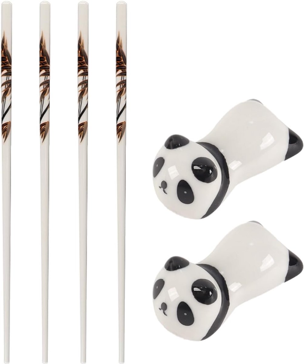 Eetstokjesset, 2 paar keramische eetstokjes met 2 panda-houders voor sushi, ramen, noedels, rijst, Chinese eetstokjes cadeauset voor foodies