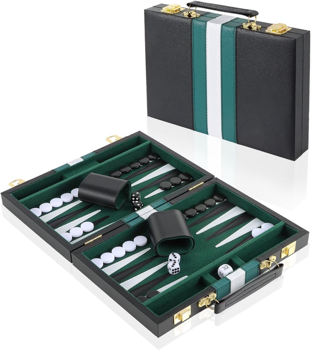 Backgammon set voor 2 spelers, 11 inch back-gammon koffer met complete accessoires voor volwassenen (groen)