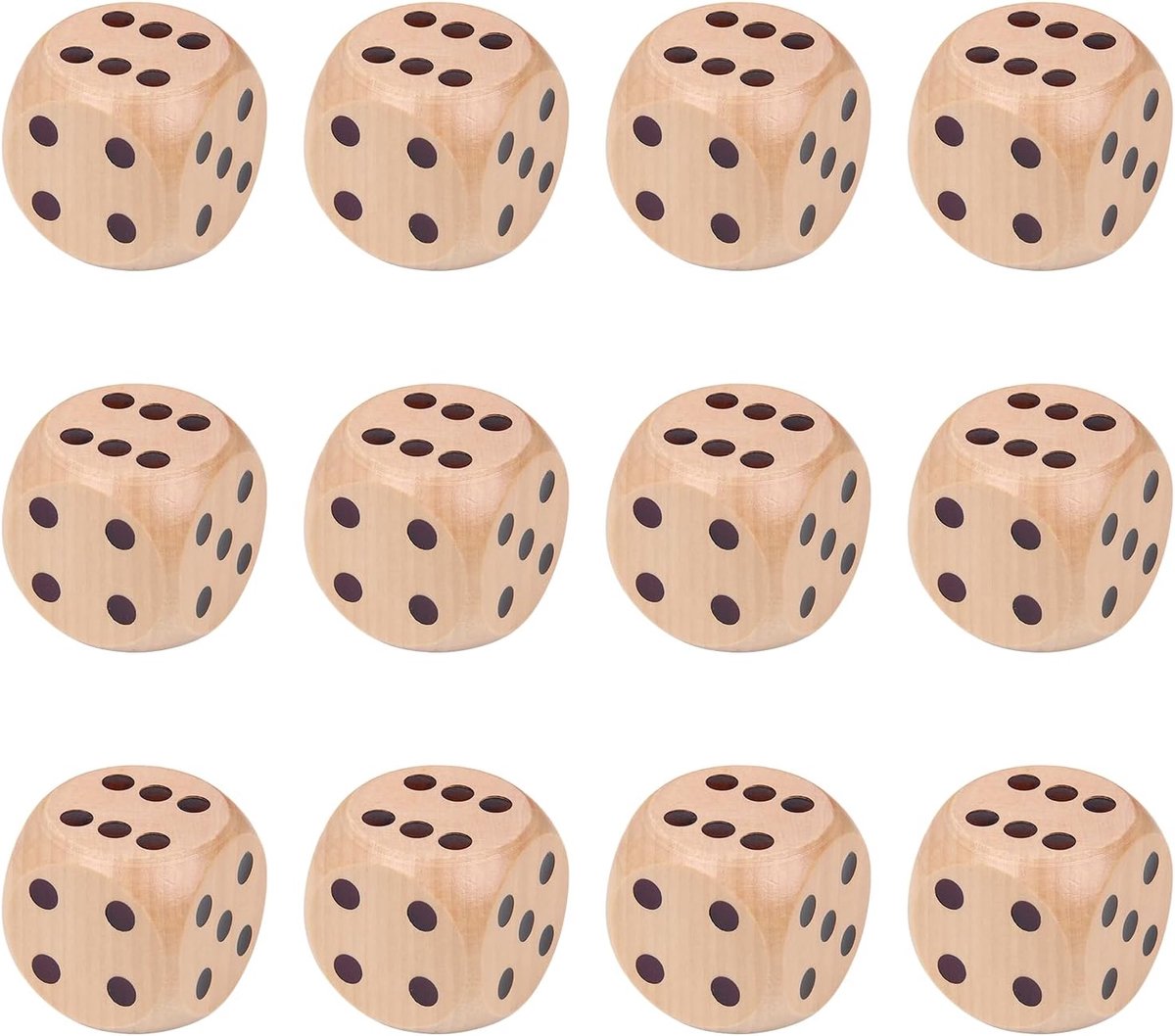 12 stuks 30mm houten dobbelsteenspel - Zeszijdige houten dobbelstenen voor bordspellen en feestspellen
