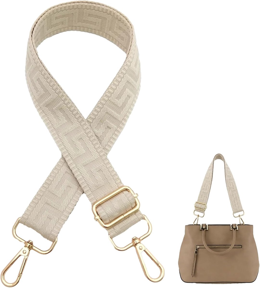 Schouderriem voor verstelbare tas, handtasriem 3,8 cm, schouderriem 75-130 cm met gouden gesp, geschikt voor handtassen, heuptassen en tassen (beige)