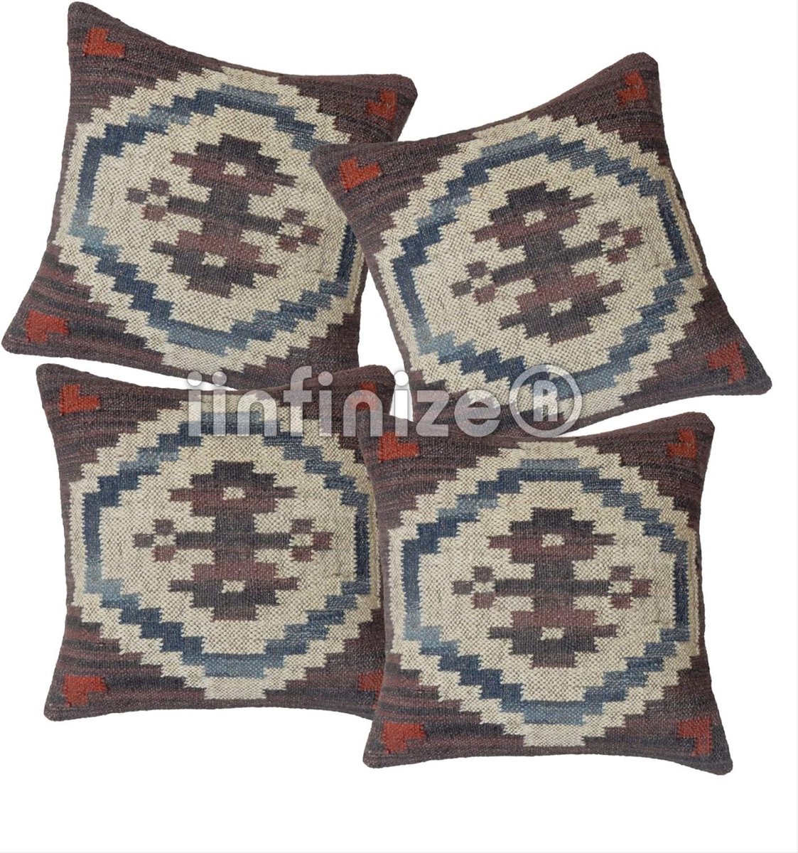 Kussenhoes 45x45 cm - Wol-Jute - Handgeweven Kelim Design - Perfect voor je woonkamer - SnelShoppen