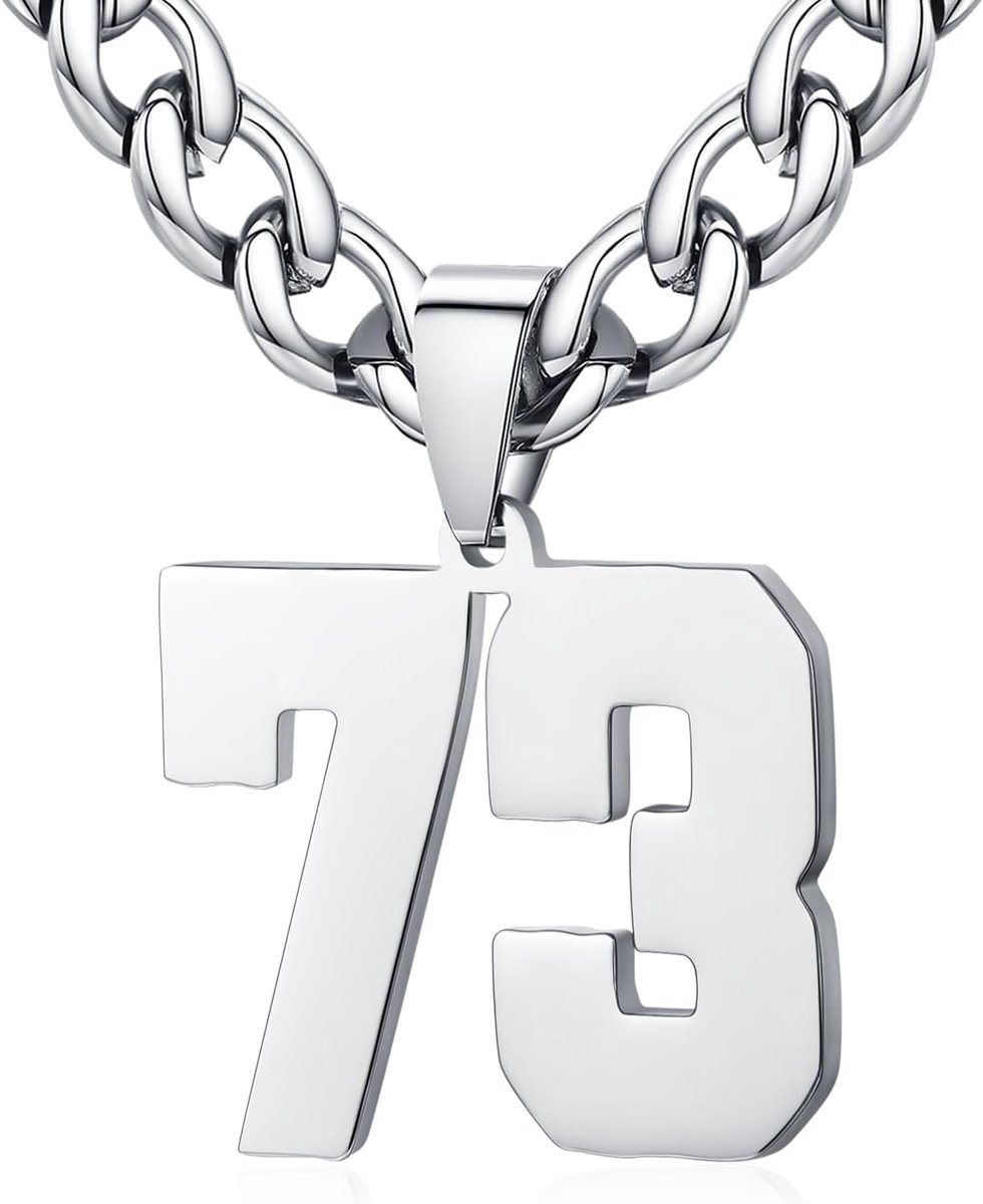 Heren, Roestvrij Staal 0-99 Getal Hanger Geluksgetal Jersey Nummer Sporter Halsketting Gepersonaliseerd met 6 mm Brede Pantserketting