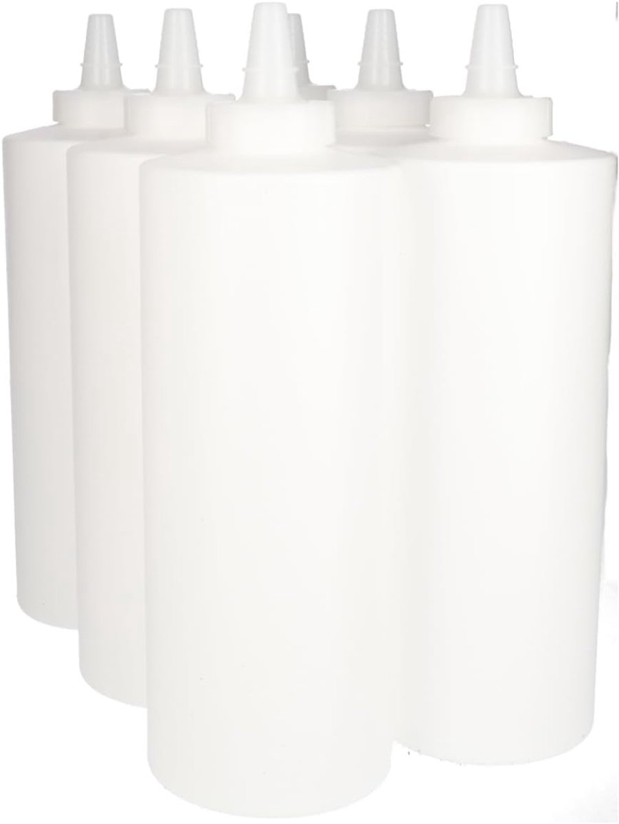 6 x Knijpbare Doseerfles 1000 ml wit met Tuitdop naturel- BPA Vrij - Niet Breekbaar - Plastic Flesjes Navulbaar - Met Dop - Lege Flessen - 6 stuks