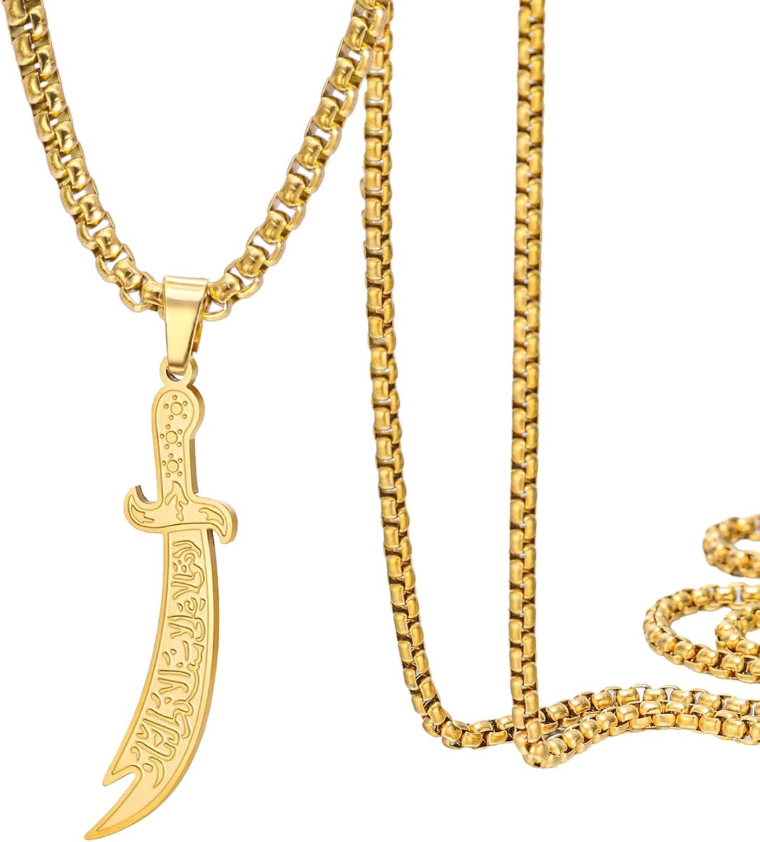 Zulfiqar Zwaard Hanger Ketting voor Mannen Vrouwen Roestvrij Staal Islamitische Rune Gegraveerde Amulet Ketting Moslim Beschermende Hanger Amulet Geloof Sieraden