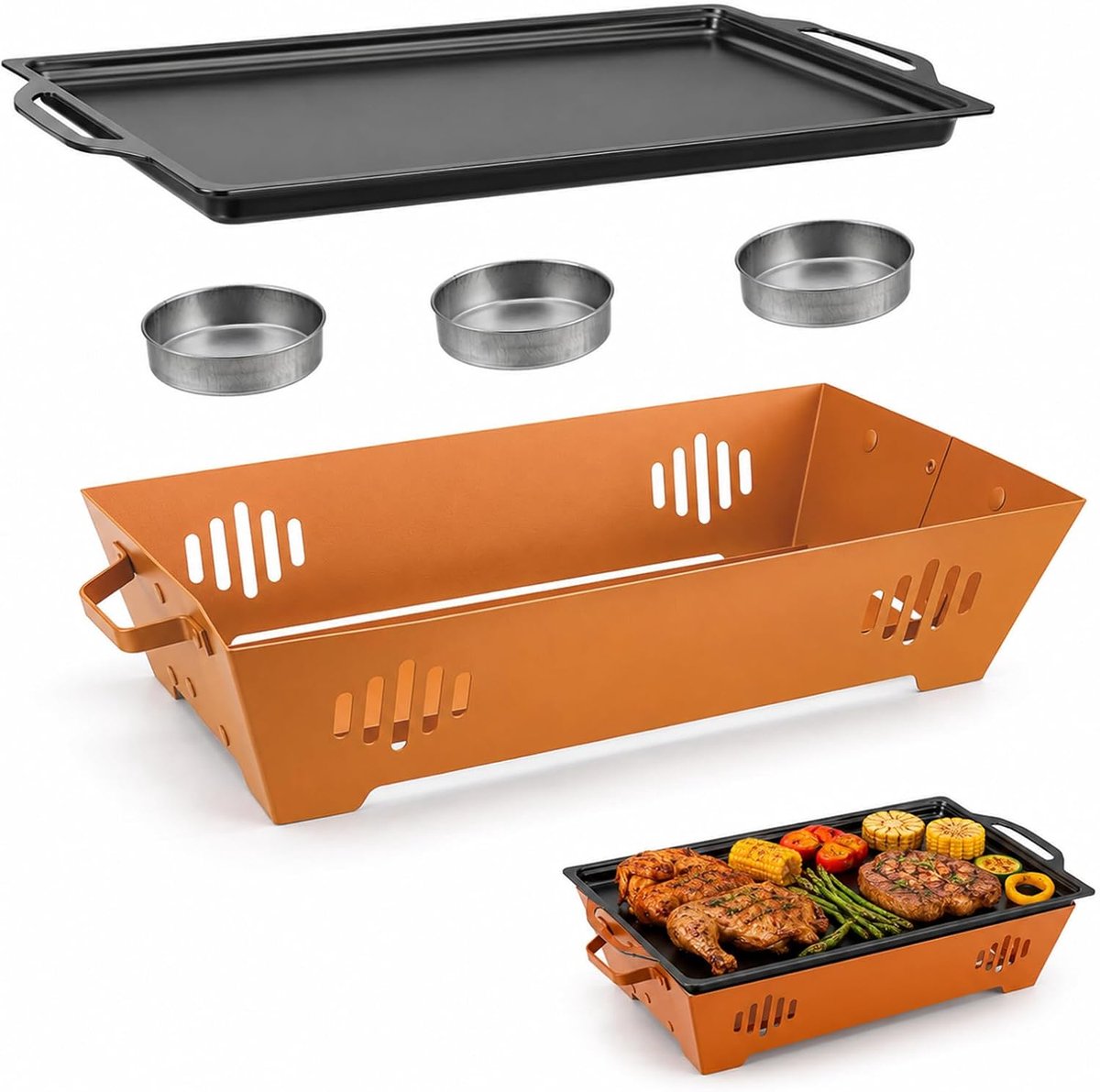 Warmhoudplaat, warmhoudcontainer voor eten en grillgerechten, grill verwarmingsplaat van roestvrij staal met antiaanbaklaag, grill warmhoudplaat voor feest en camping