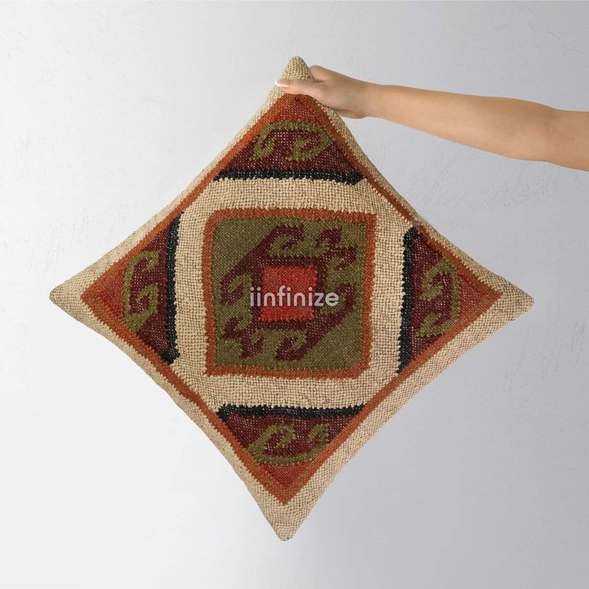 Kussenhoes 45x45 cm - Handgeweven Wol-Jute - Vintage Kilim Design - Perfect voor de woonkamer - SnelShoppen
