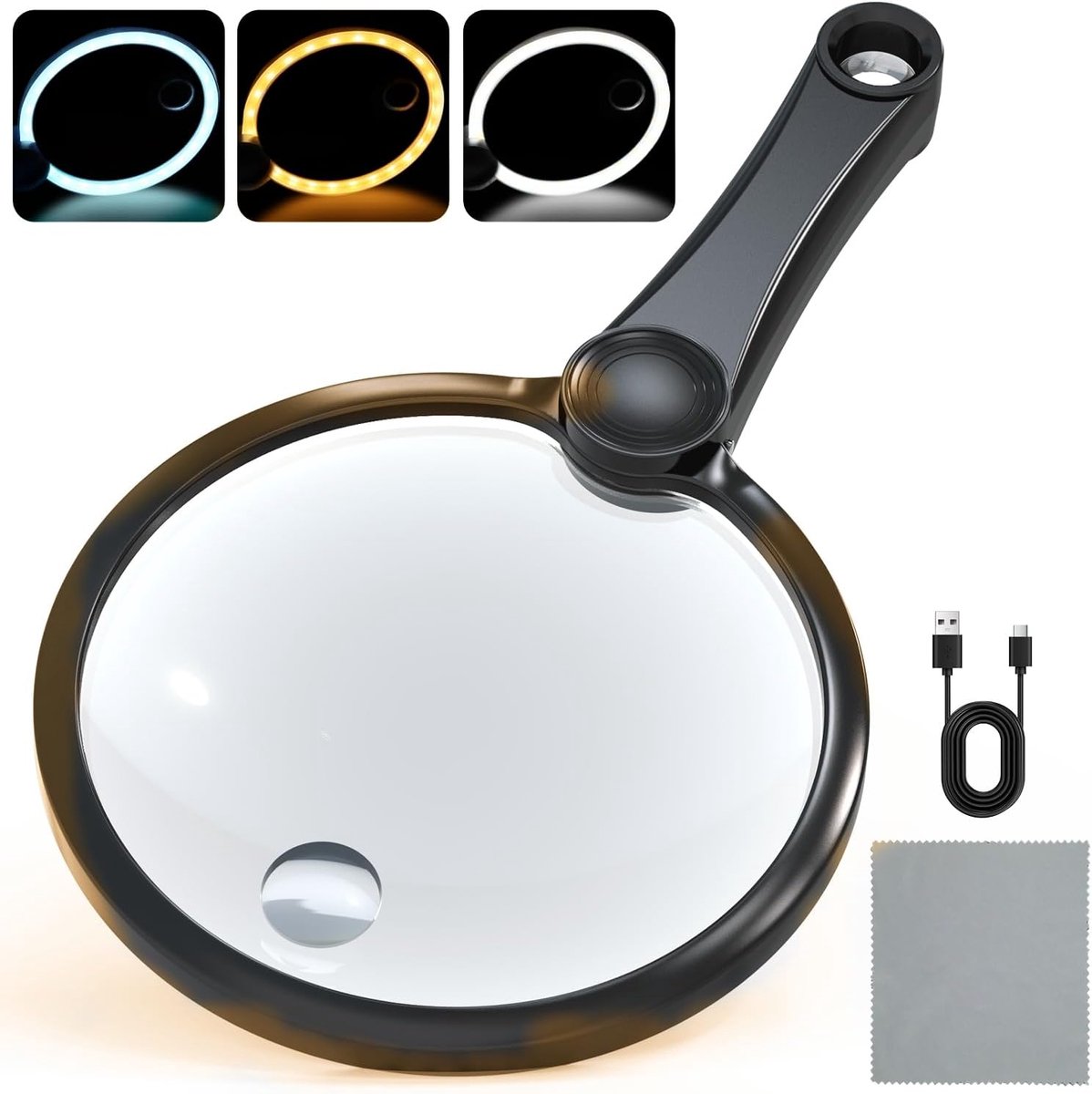 Leeshulpen & vergroting 130 mm Magnifying Glass Handheld Glass Magnifying with 3 modi (zwart)