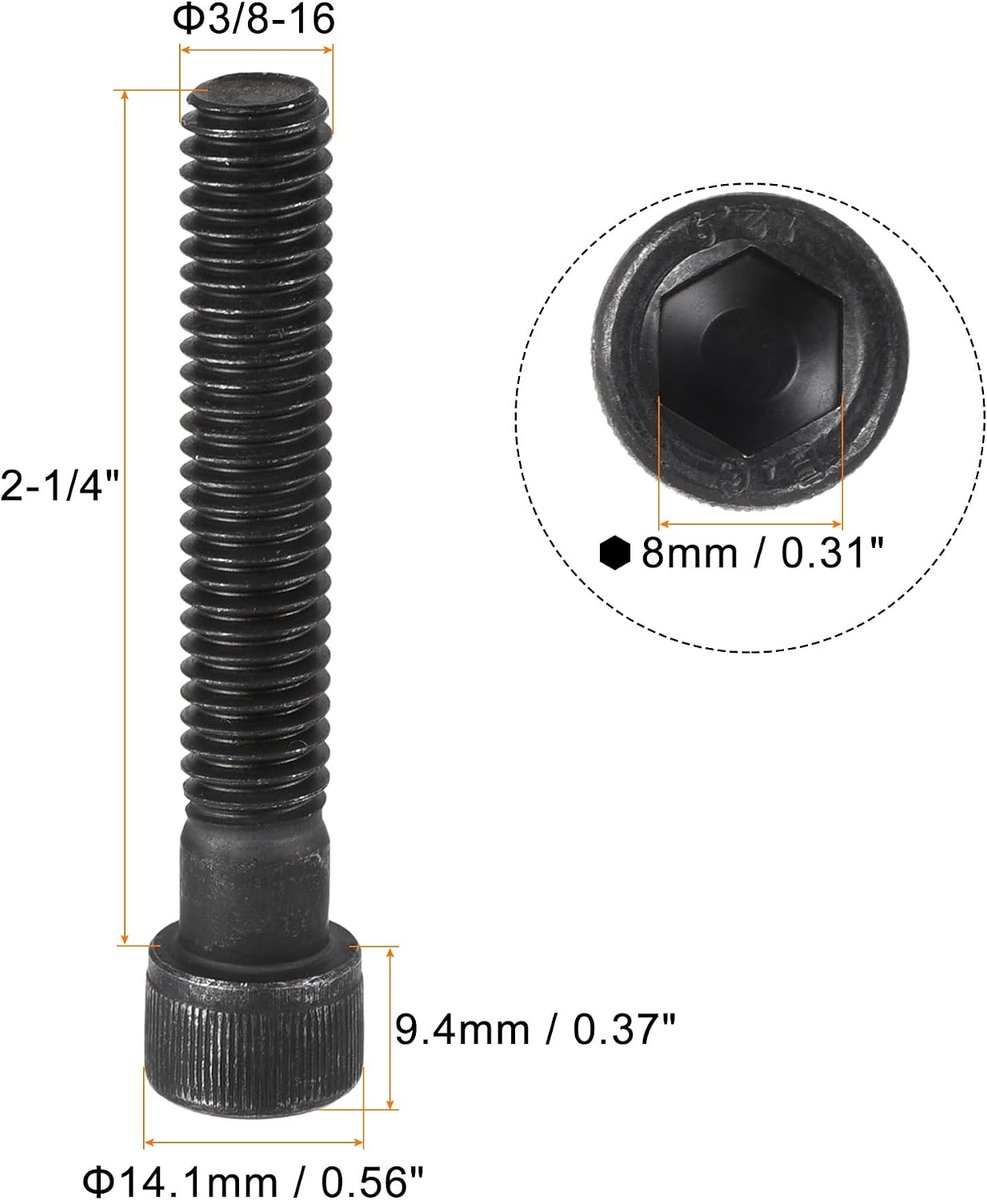 Sourcing map 5stk. 3/8-16x2-1/4" cilinderkopschroef met binnenzeskant 12,9 legeringsstaal