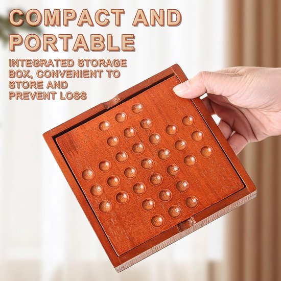 Houten Mini-Reisspellen, klassieke houten bordspellen, eenpersoonsspellen, kinderpuzzelspeelgoed, binnenparty bijeenkomst tafelbladpuzzelspel (Jump All but one) van houten — afbeelding 4