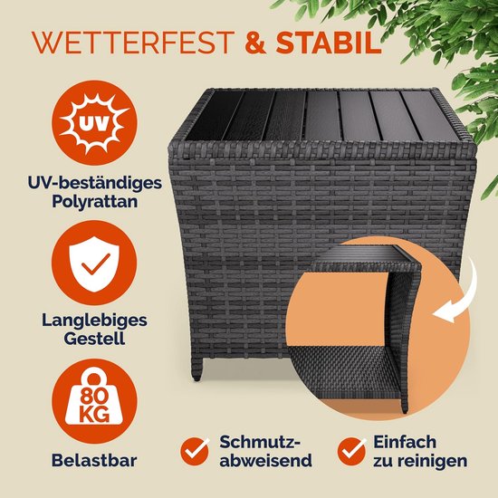 Polyrattan Bijzettafel WPC Tafelblad 45x45x40cm In hoogte verstelbaar Weerbestendige Tuin Terras Balkon Grijs — afbeelding 4
