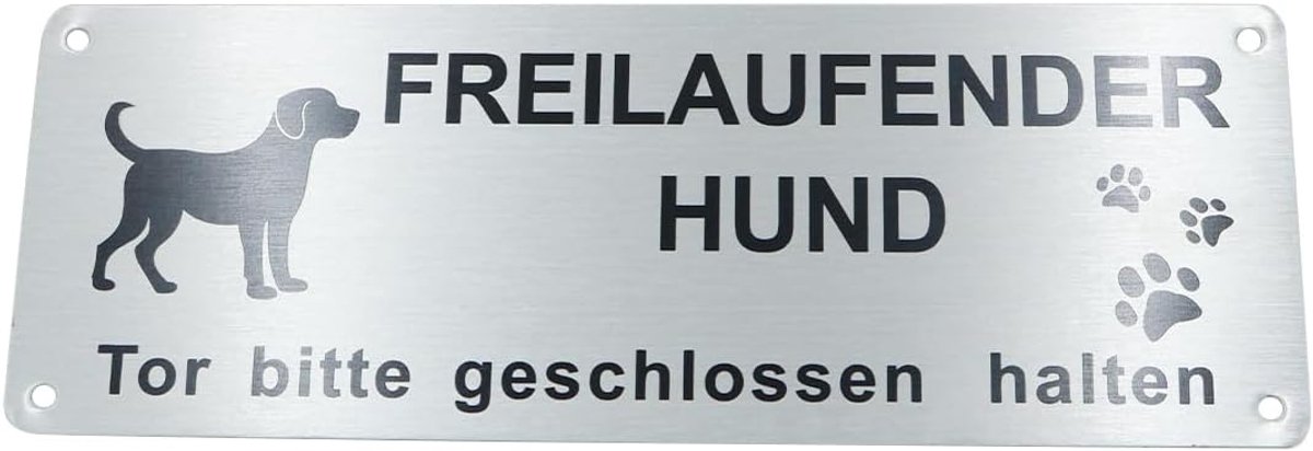 Waarschuwingsbord 'Pas op voor hond', waarschuwingsbord 'Freilaufender Hund' voor huis, tuin, hek of poort (25x9cm)