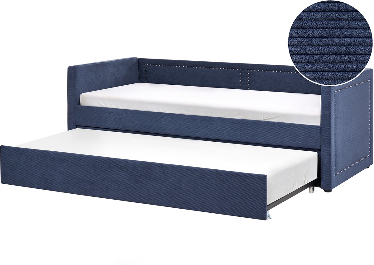 MIMIZAN - Eenpersoonsbed - Marineblauw - 90 x 200 cm - Corduroy