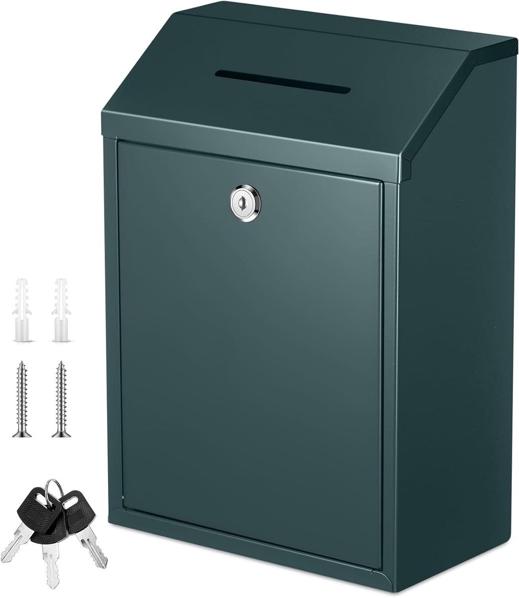 Metalen brievenbus - Suggestiedoos Geldkluis - Post ontvangen - Met slot - 30 x 22 x 12 cm - Groen