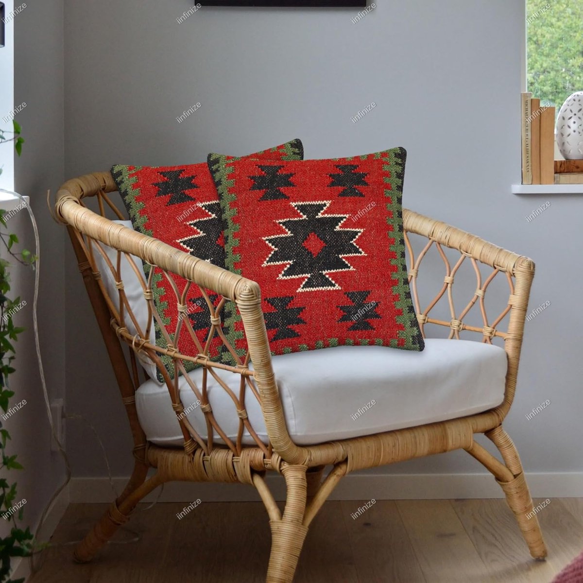 Kussenhoes 45x45 cm - handgeweven wol-jute - boho kilim design - voor woonkamer - SnelShoppen