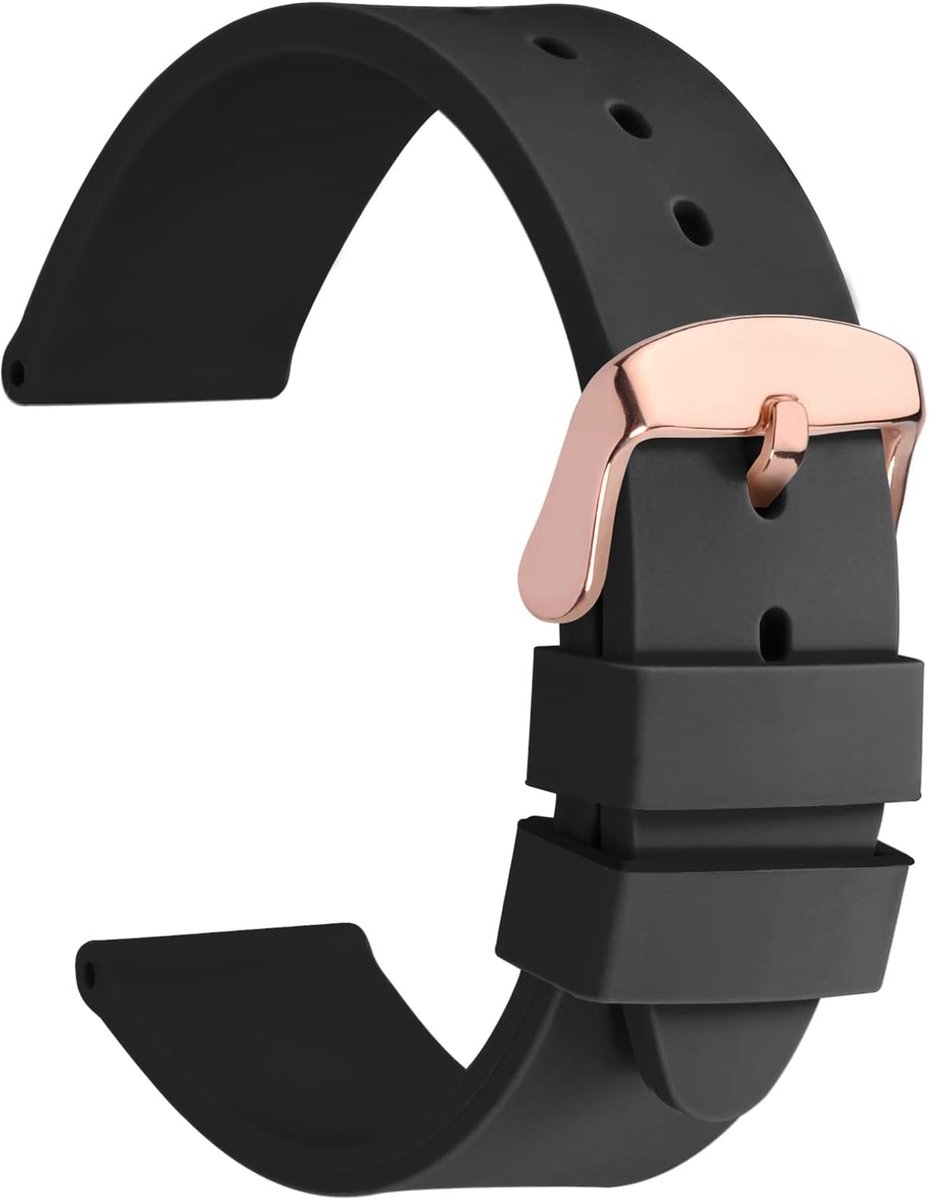 Horlogebanden met Zilveren Roestvrijstalen Gesp, Zachte Rubberen Vervangingsbanden 18mm 20mm 22mm 24mm